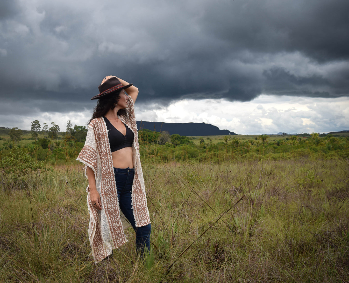 Raw cotton long poncho, free size long kimono, burning man style, block print vest, boho psy trance festival cloth, off white wrap kimono