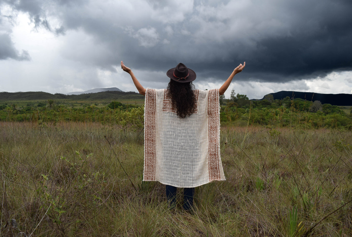 Raw cotton long poncho, free size long kimono, burning man style, block print vest, boho psy trance festival cloth, off white wrap kimono