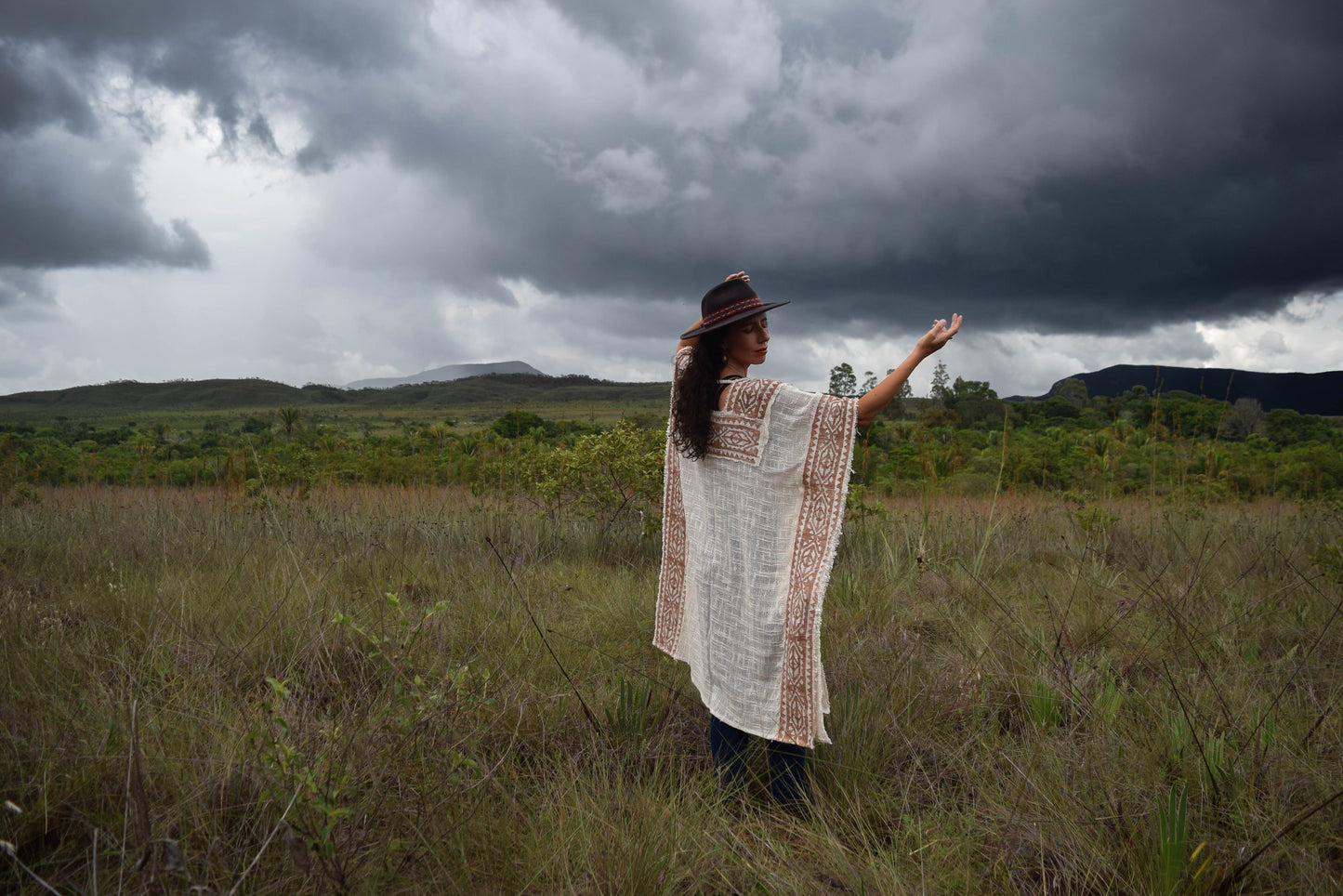 Raw cotton long poncho, free size long kimono, burning man style, block print vest, boho psy trance festival cloth, off white wrap kimono