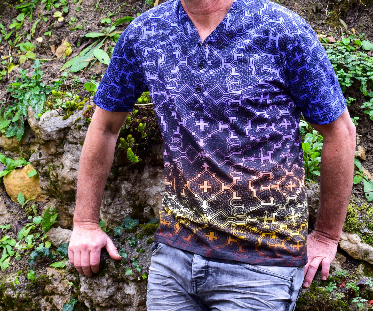 Sacred Geometry Shipibo T-Shirt in Vibrant Cosmos Colors, 100% cotton