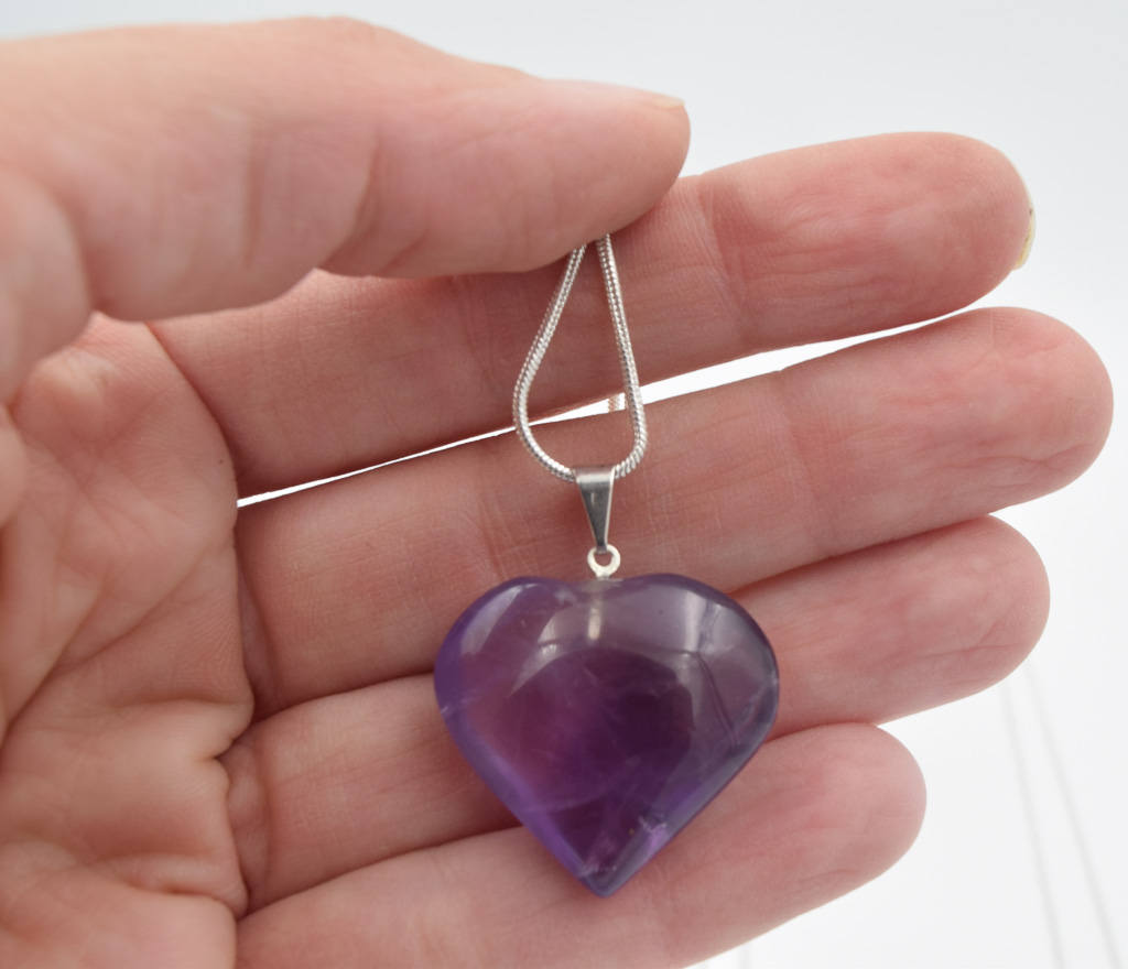 Amethyst heart pendant necklace, precious stones healing jewelry, valentine&#39;s gift, mom&#39;s gift