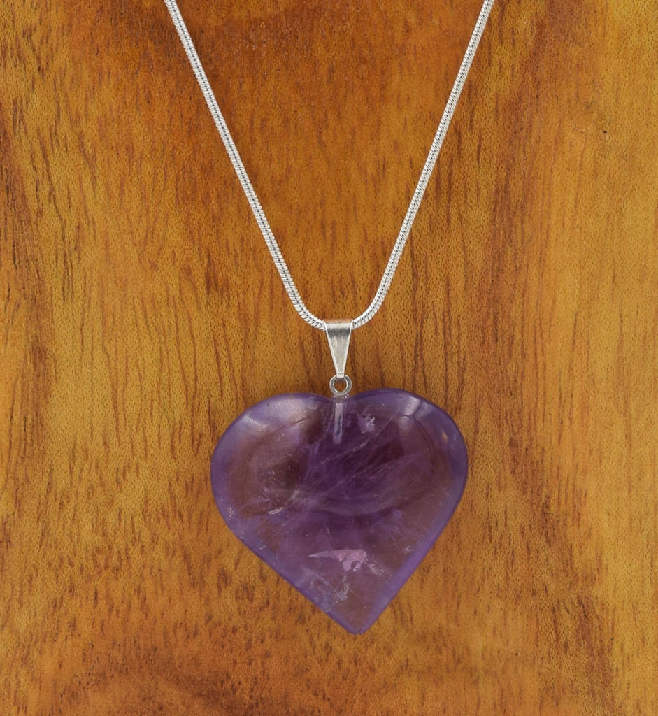 Amethyst heart pendant necklace, precious stones healing jewelry, valentine&#39;s gift, mom&#39;s gift