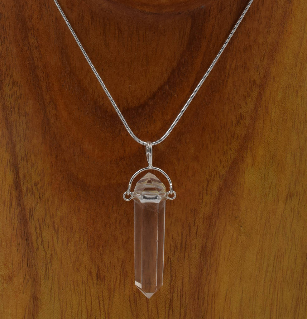 Doubly terminated Clear quartz point necklace, veritable quartz jewelry pendant made with crystals, ideas for gift