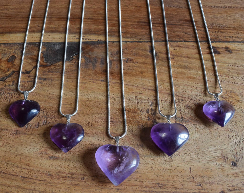 Amethyst heart pendant necklace, precious stones healing jewelry, valentine&#39;s gift, mom&#39;s gift