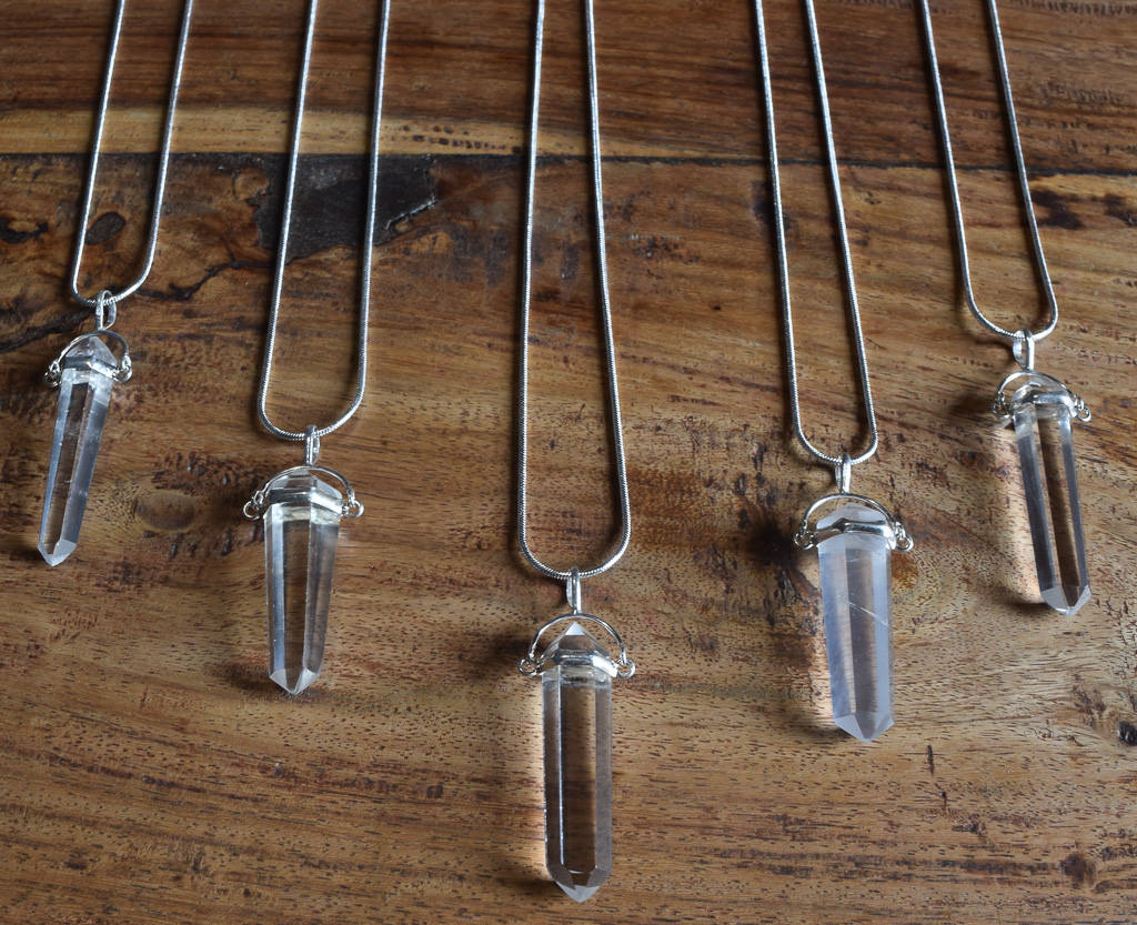 Doubly terminated Clear quartz point necklace, veritable quartz jewelry pendant made with crystals, ideas for gift