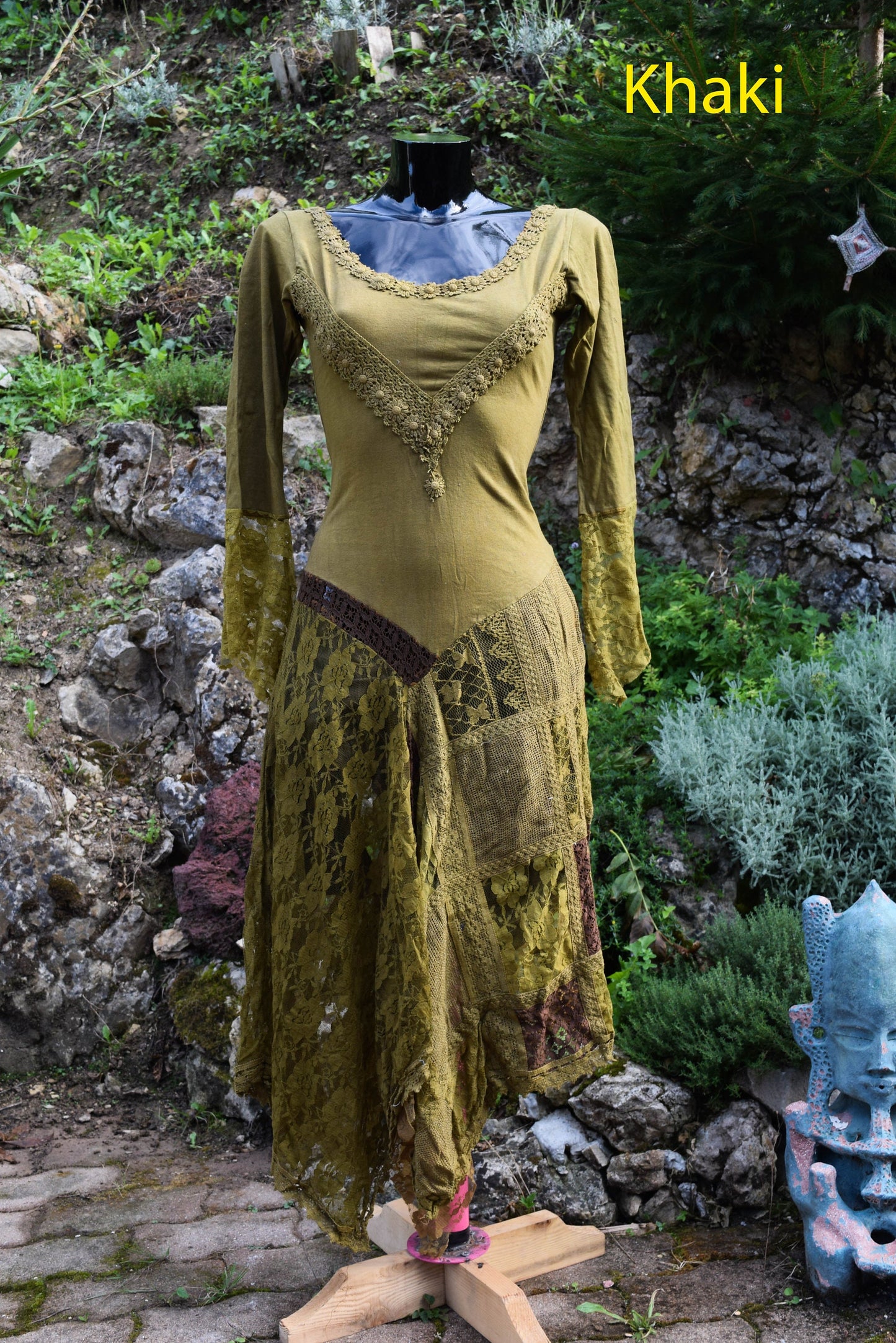 Dream Medieval dress, elf dress, Gypsy bohemian dress, Boho dress, Bohemian dress, romantic lace dress, psychedelic festival dress