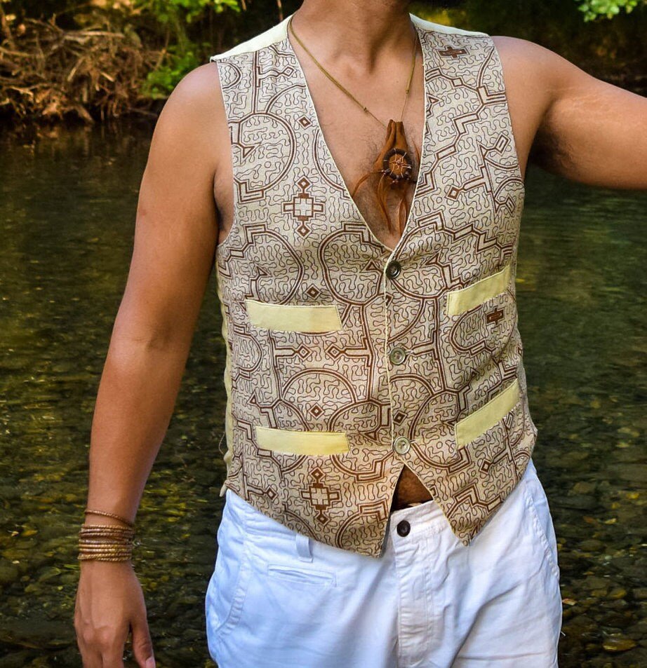 Shipibo vest, Earth colors and organic cotton, Sacred Geometry, Ayahuasca clothes, Psychedelic Clothes, Entheogen clothes, Shamanic cothes