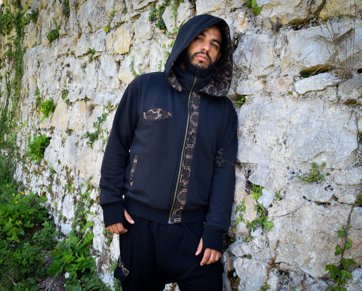 Black shipibo hooded jacket, Ayahuasca pullover sweatshirt, sacred geometry Psychedelic hoodie