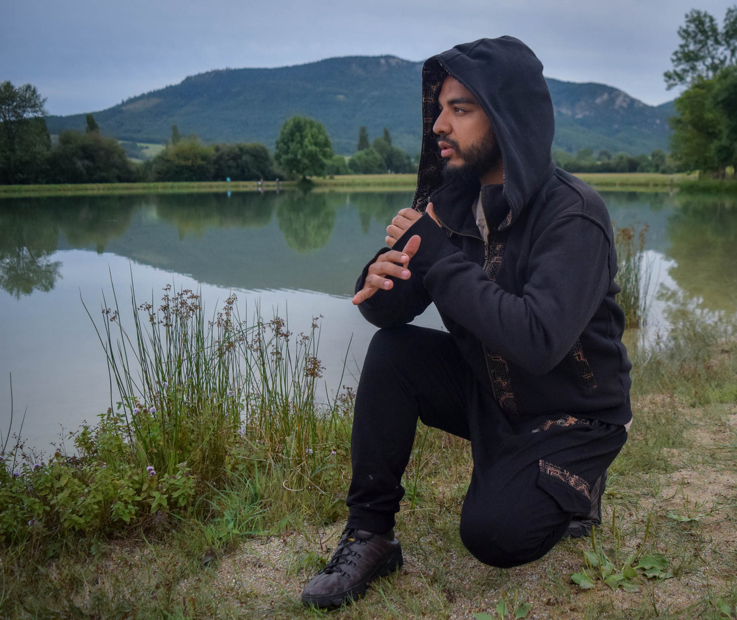 Black shipibo hooded jacket, Ayahuasca pullover sweatshirt, sacred geometry Psychedelic hoodie