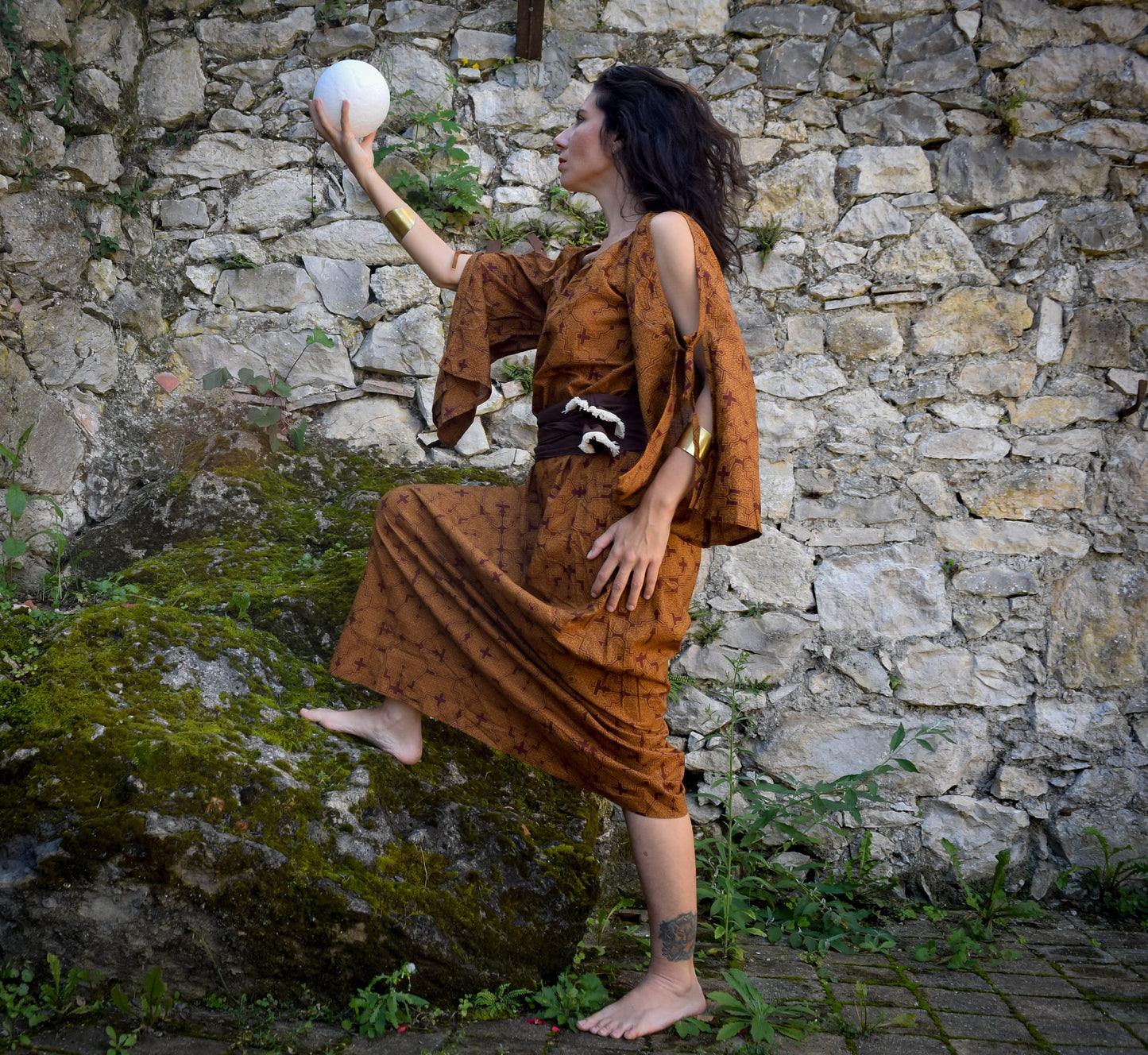 Wicca Witch dress, Shipibo comfort loose dress with belt, sacred feminine ayahuasca dress