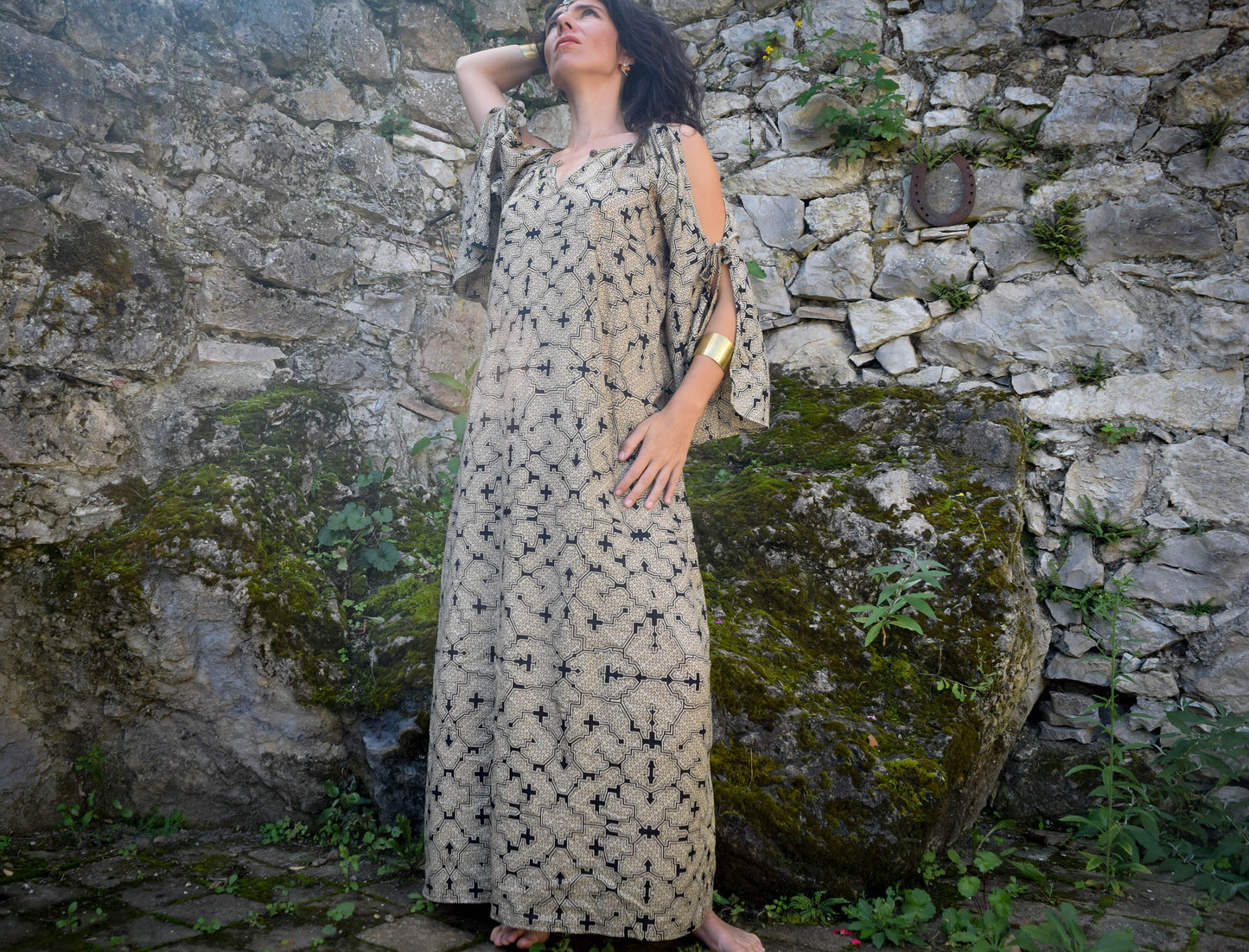 Wicca Witch dress, Shipibo comfort loose dress with belt, sacred feminine ayahuasca dress