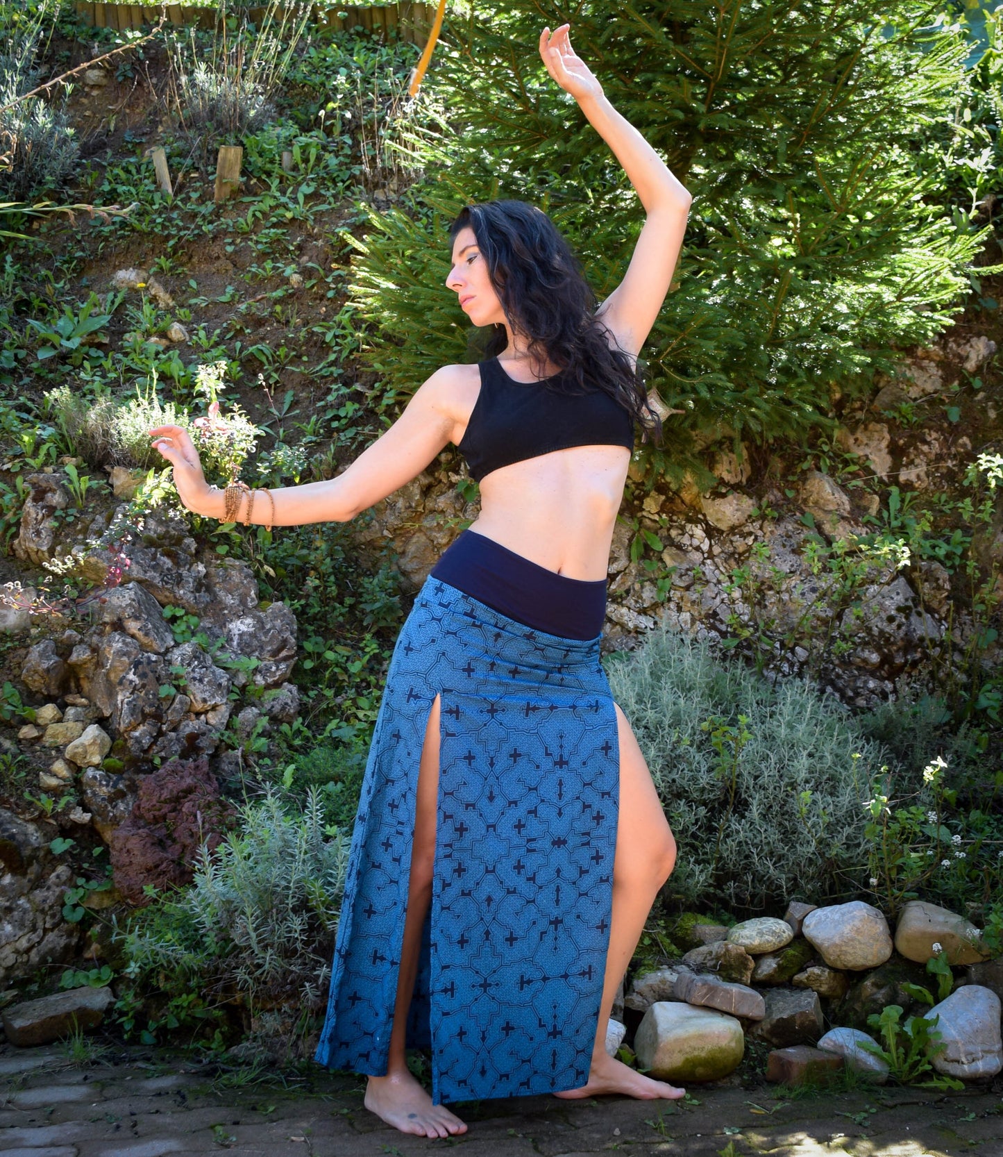 Double Slit Maxi skirt, Shipibo long skirt, warrior skirt, medieval bohemian skirt, Ayahuasca skirt, psychedelic skirt