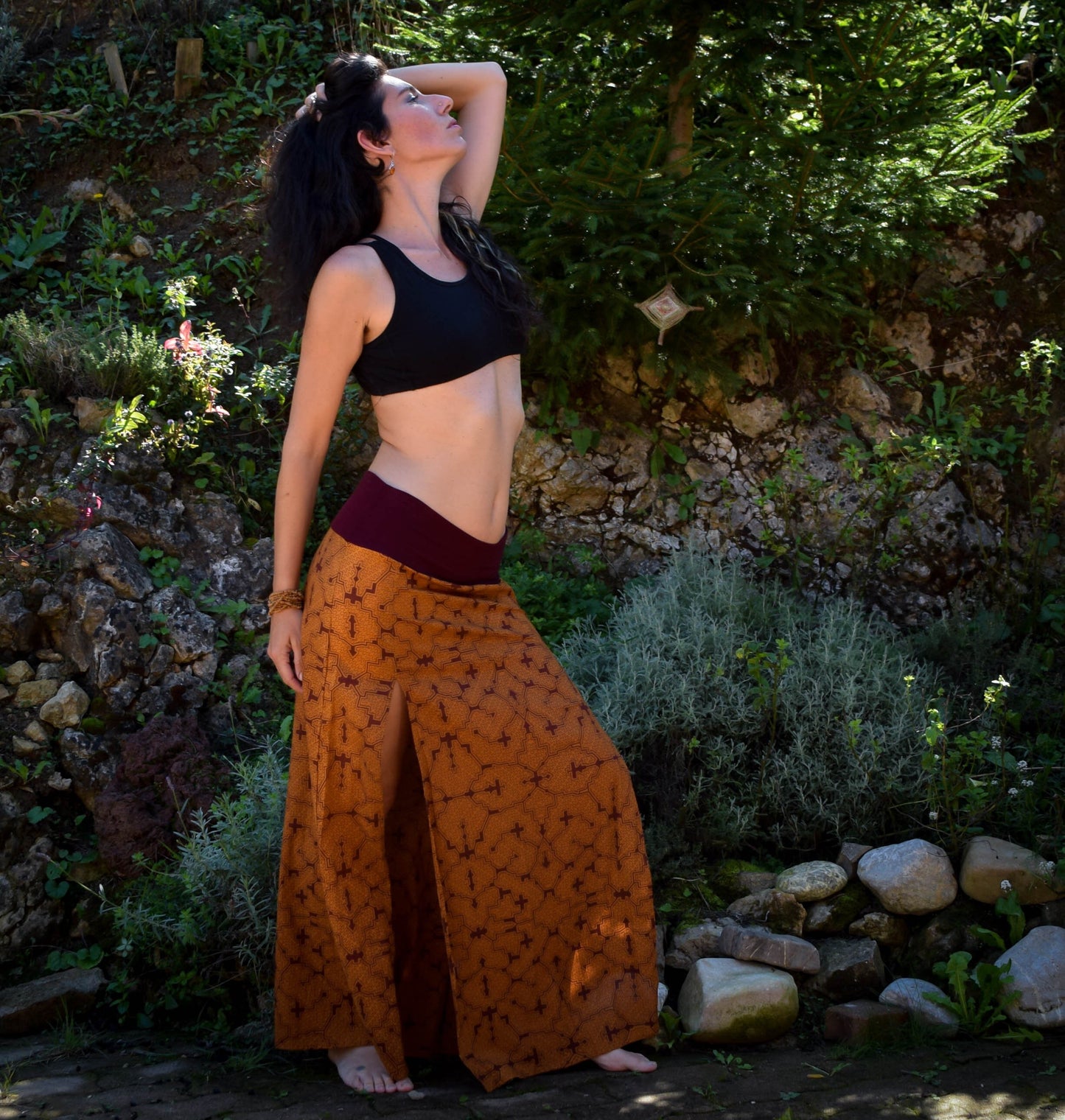 Warrior Double Split Maxi skirt, Shamanic Shipibo long skirt, medieval bohemian skirt, Ayahuasca skirt, psychedelic skirt