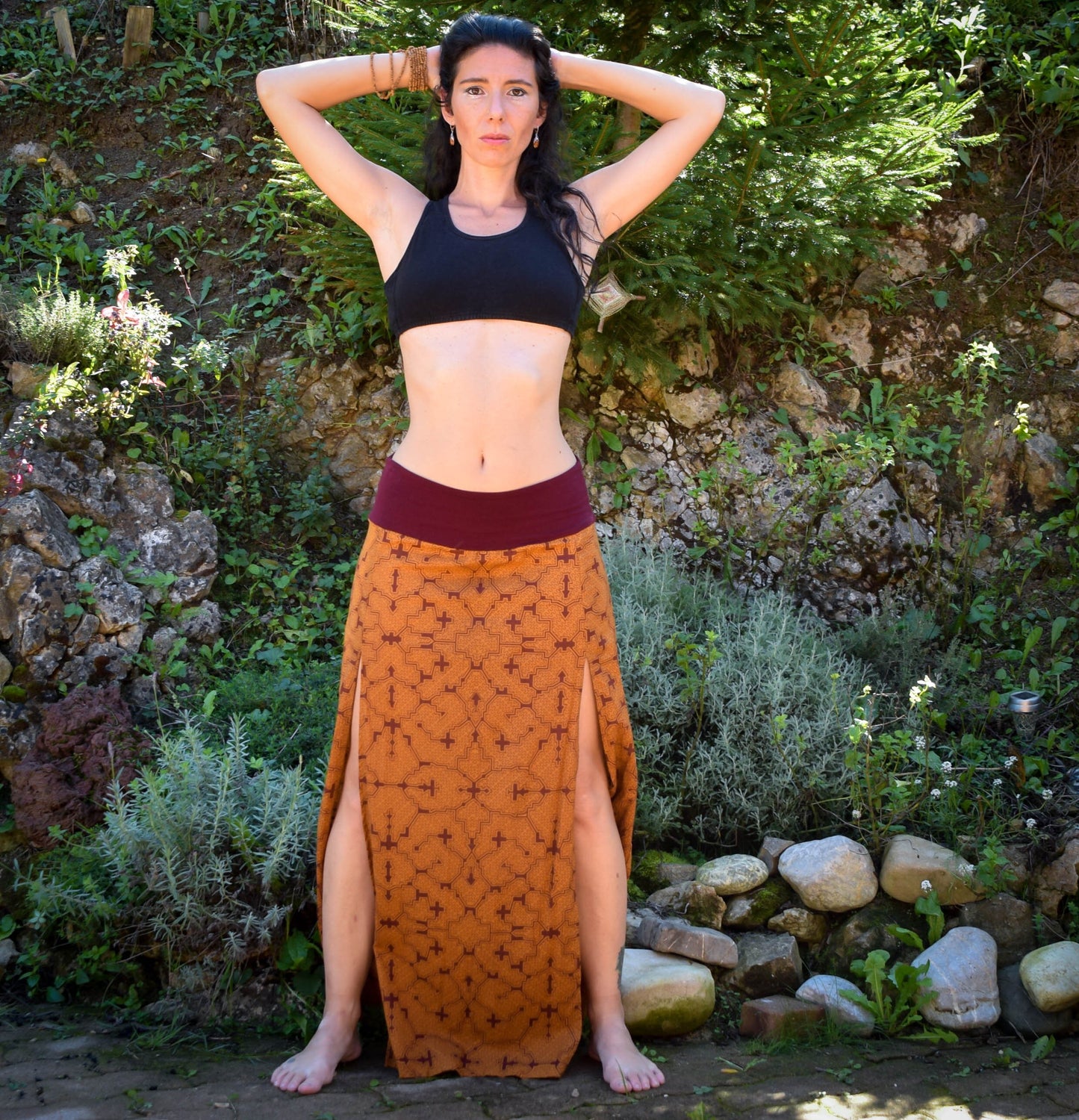 Warrior Double Split Maxi skirt, Shamanic Shipibo long skirt, medieval bohemian skirt, Ayahuasca skirt, psychedelic skirt