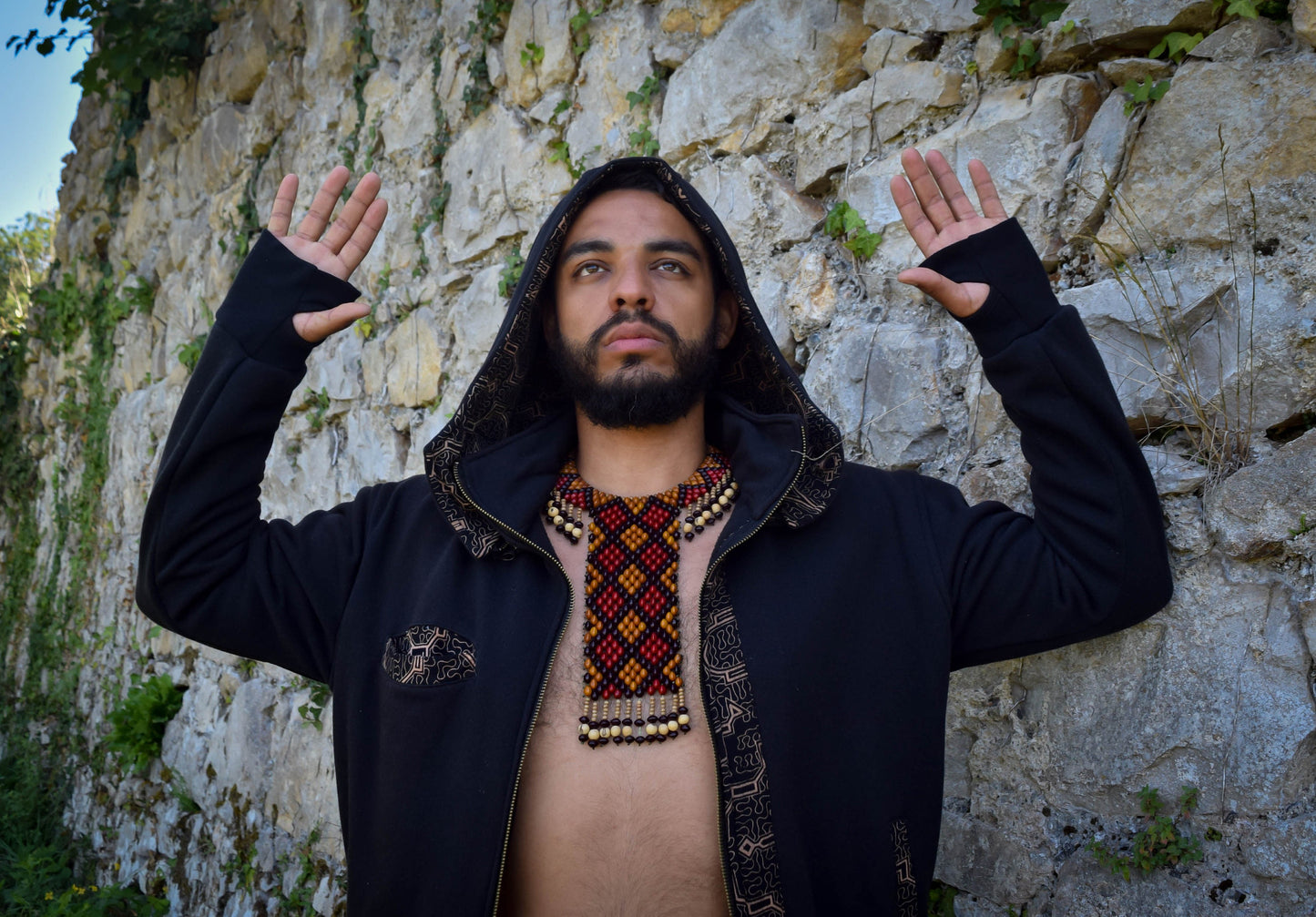 Black shipibo hooded jacket, Ayahuasca pullover sweatshirt, sacred geometry Psychedelic hoodie