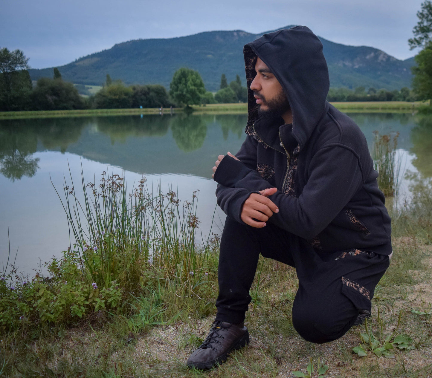 Black shipibo hooded jacket, Ayahuasca pullover sweatshirt, sacred geometry Psychedelic hoodie