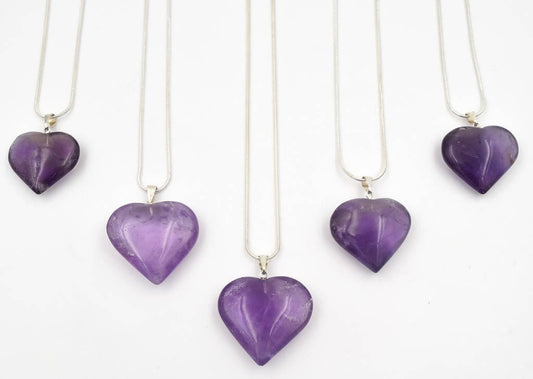 Amethyst heart pendant necklace, precious stones healing jewelry, valentine&#39;s gift, mom&#39;s gift