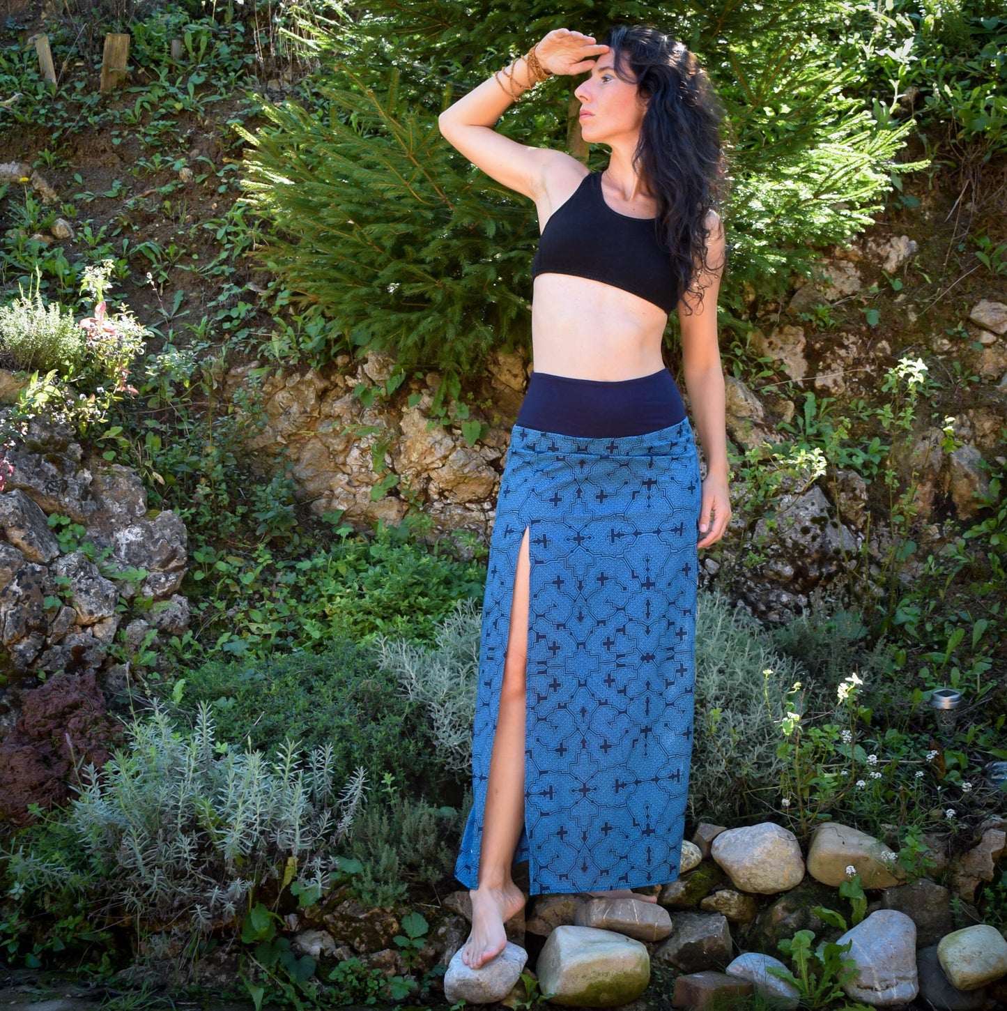 Double Slit Maxi skirt, Shipibo long skirt, warrior skirt, medieval bohemian skirt, Ayahuasca skirt, psychedelic skirt