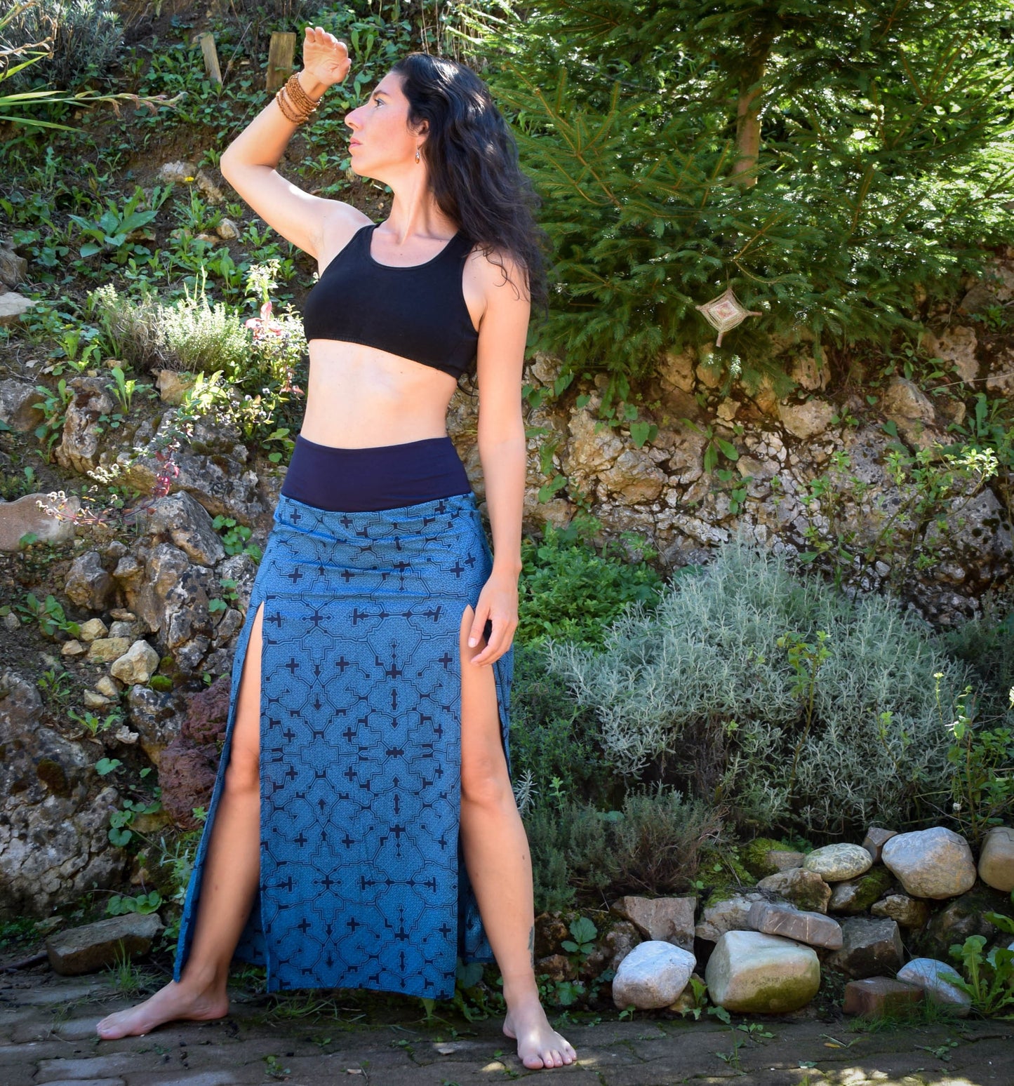 Double Slit Maxi skirt, Shipibo long skirt, warrior skirt, medieval bohemian skirt, Ayahuasca skirt, psychedelic skirt