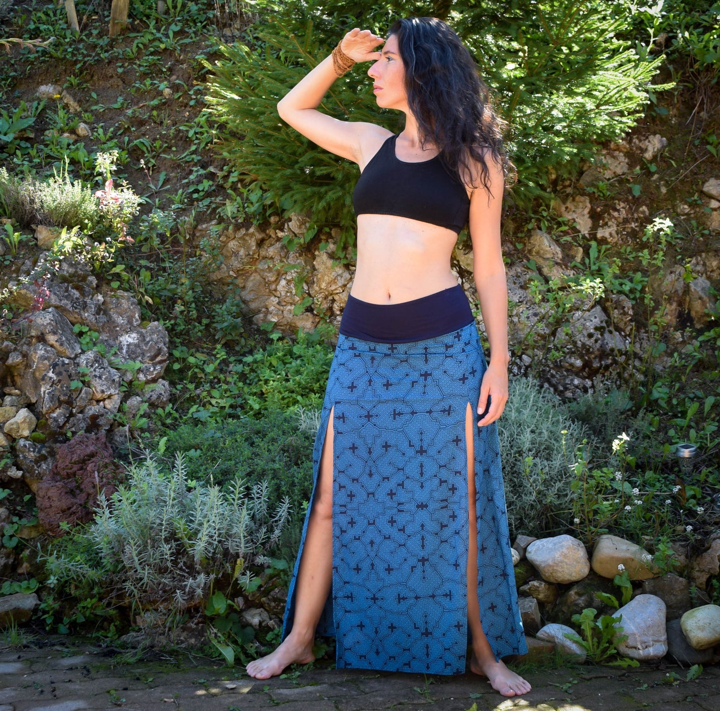 Double Slit Maxi skirt, Shipibo long skirt, warrior skirt, medieval bohemian skirt, Ayahuasca skirt, psychedelic skirt