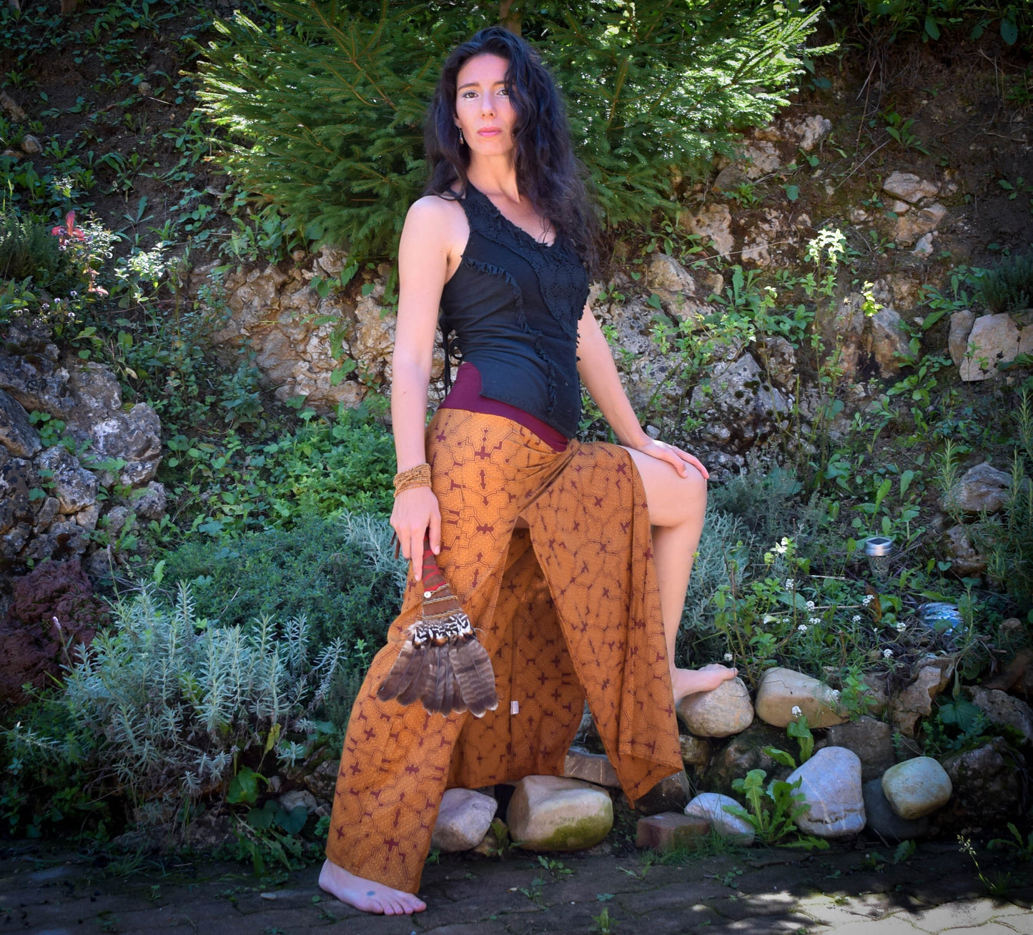 Warrior Double Split Maxi skirt, Shamanic Shipibo long skirt, medieval bohemian skirt, Ayahuasca skirt, psychedelic skirt