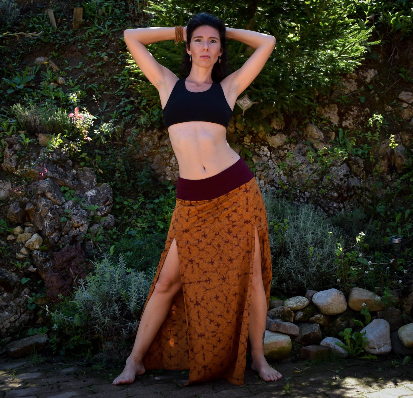 Warrior Double Split Maxi skirt, Shamanic Shipibo long skirt, medieval bohemian skirt, Ayahuasca skirt, psychedelic skirt