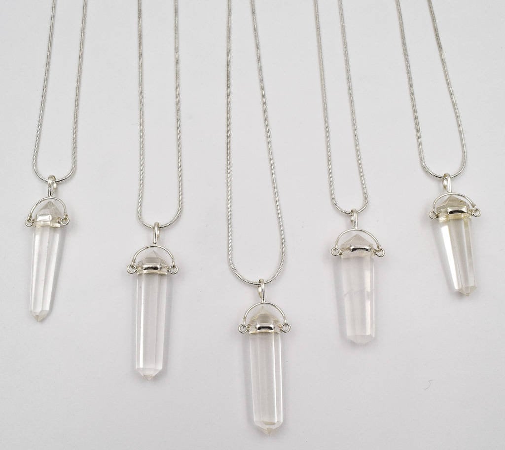 Doubly terminated Clear quartz point necklace, veritable quartz jewelry pendant made with crystals, ideas for gift