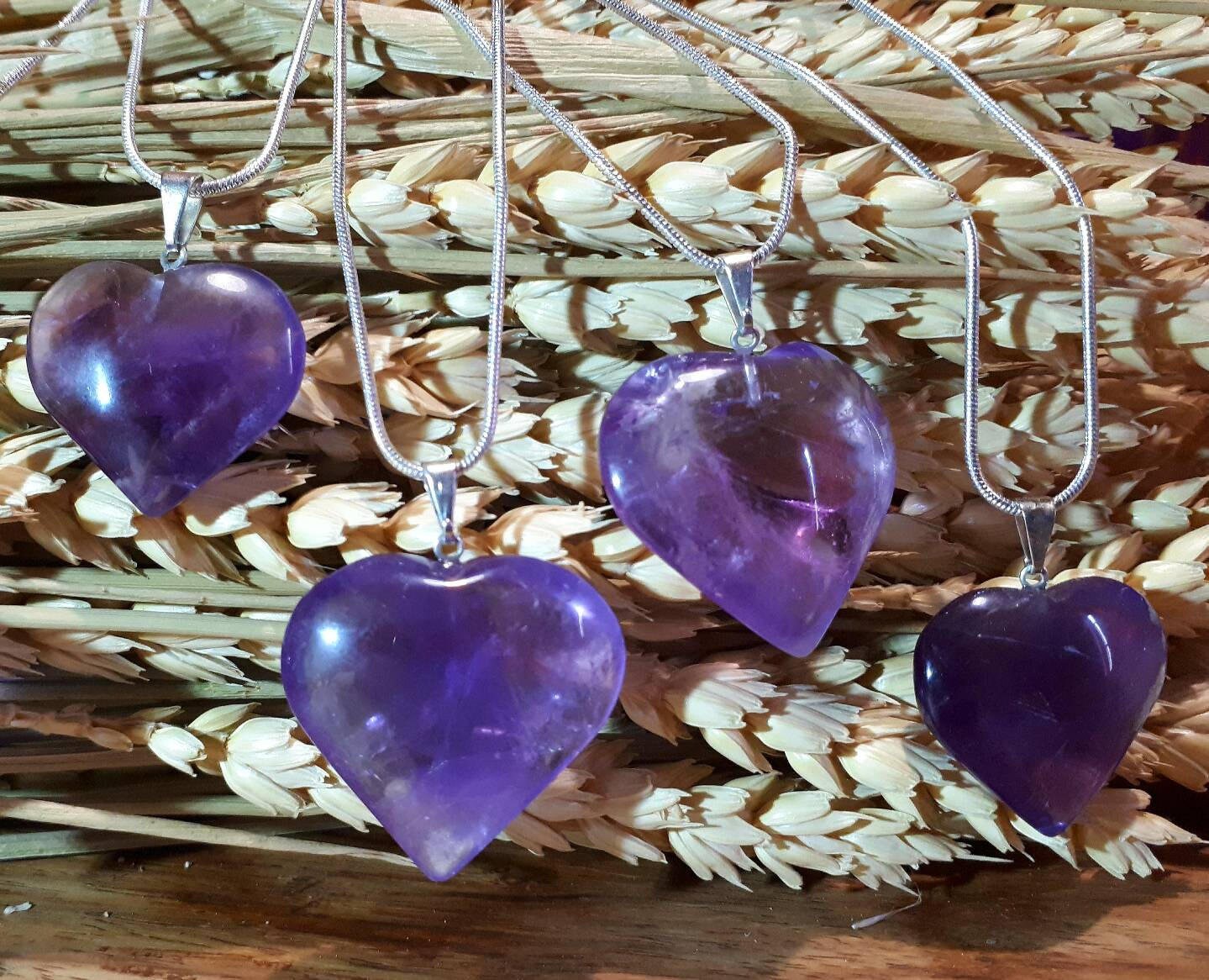 Amethyst heart pendant necklace, precious stones healing jewelry, valentine&#39;s gift, mom&#39;s gift