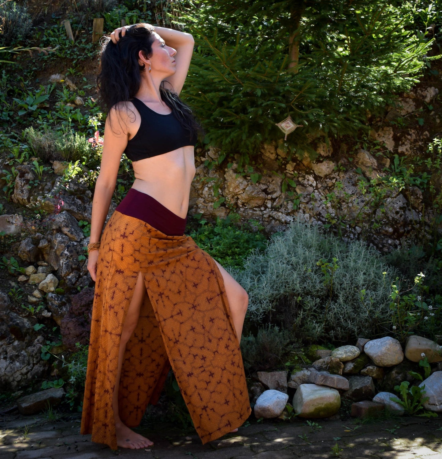 Warrior Double Split Maxi skirt, Shamanic Shipibo long skirt, medieval bohemian skirt, Ayahuasca skirt, psychedelic skirt