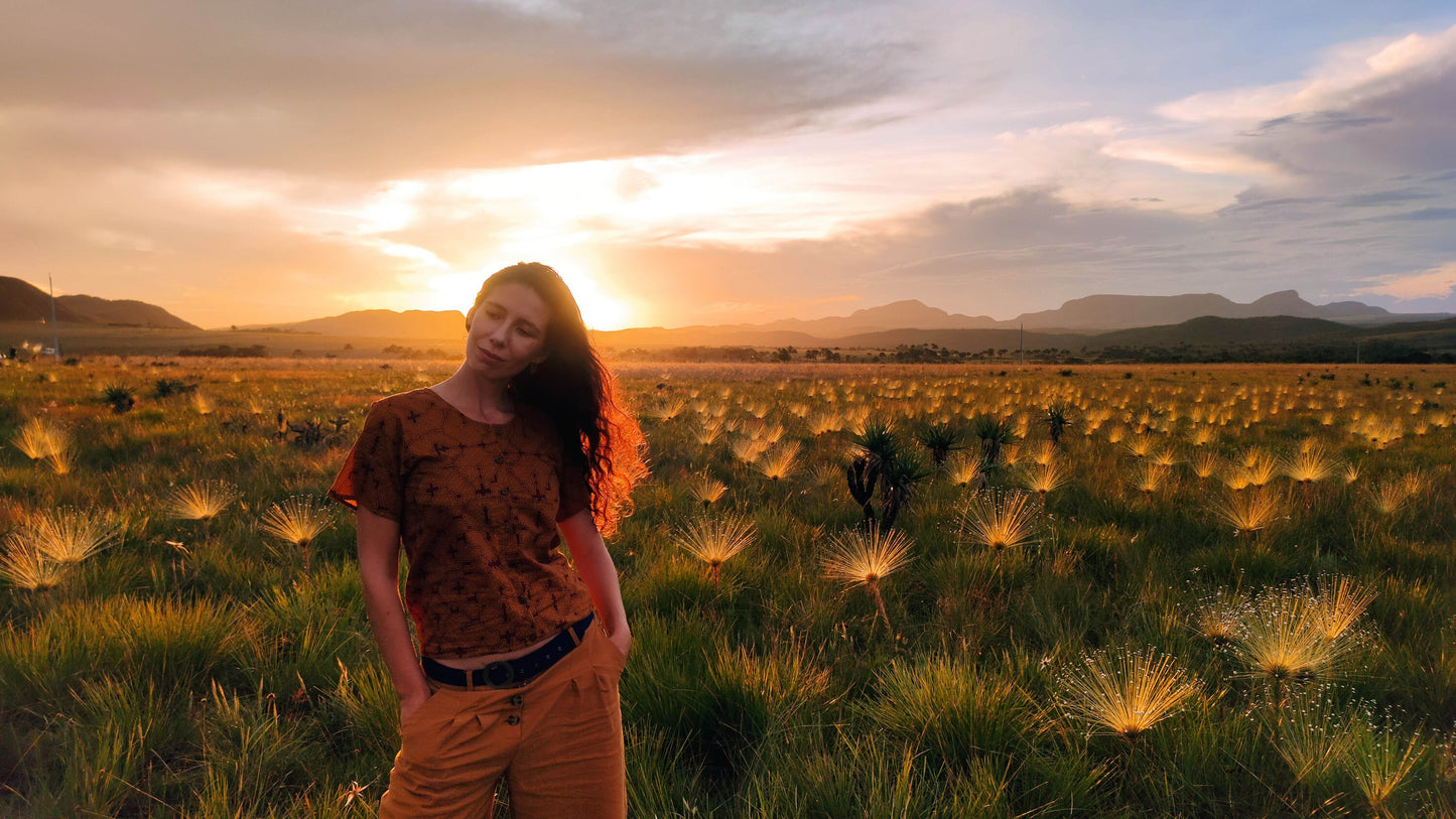 Shipibo short sleeves woman&#39;s shirt. Casual boxy tees for woman, Visionary art brown shirt Sacred Geometry, Ayahuasca psychedelic cloth