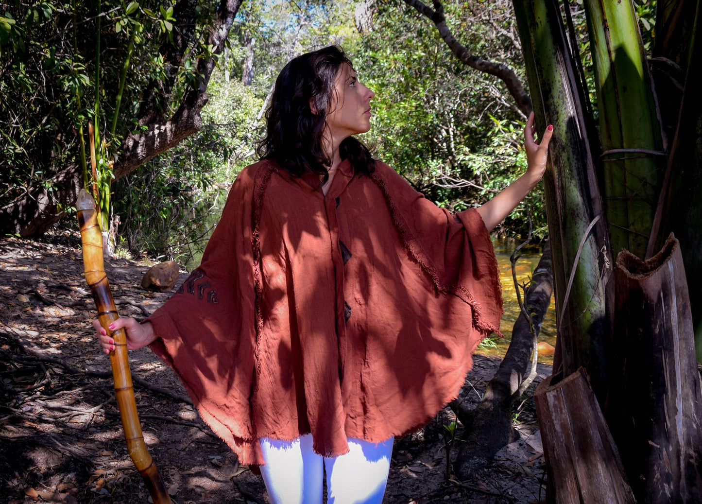 Elven Fairy medieval hooded cape, Wicca terracotta hooded midi vest cape, boho psy trance festival clothes, goddess wearing