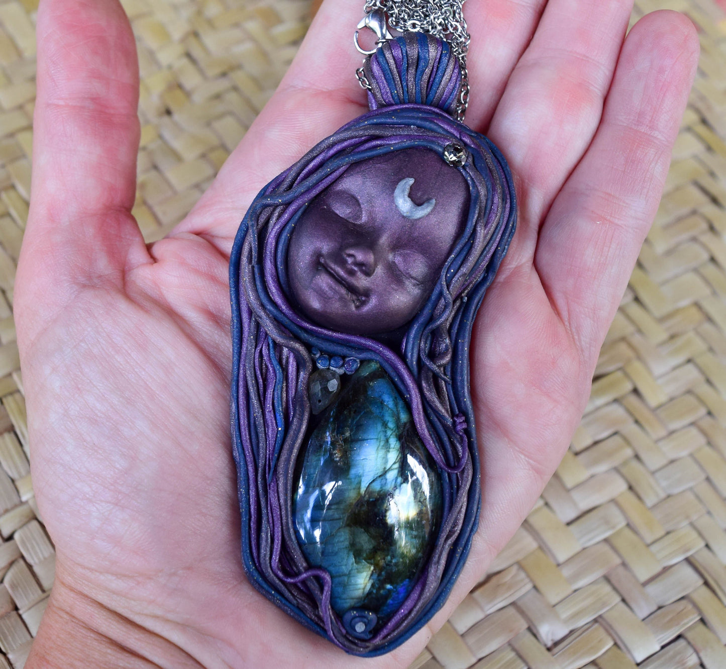 Labradorite Goddess pendant jewelry. Celtic witchcraft pagan sacred feminine necklace