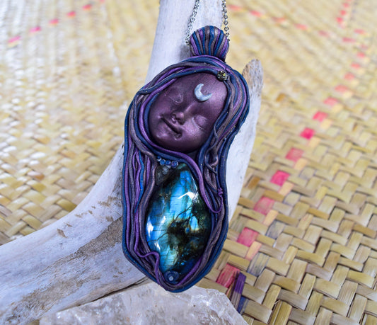 Labradorite Goddess pendant jewelry. Celtic witchcraft pagan sacred feminine necklace