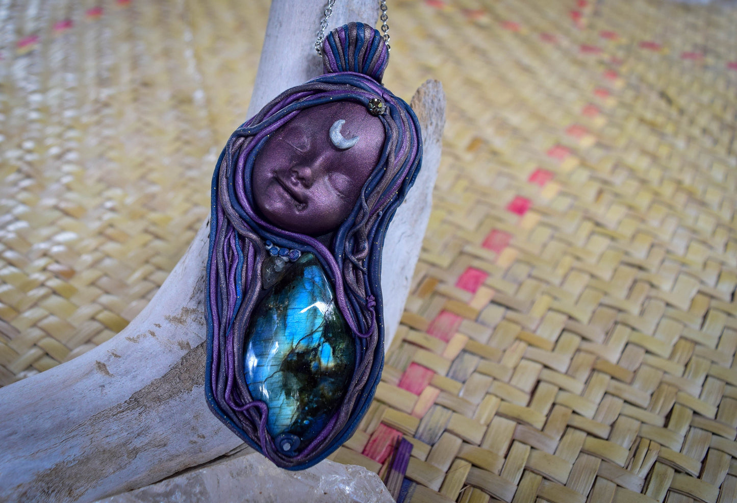 Labradorite Goddess pendant jewelry. Celtic witchcraft pagan sacred feminine necklace