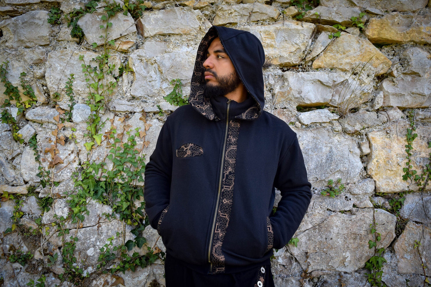 Black shipibo hooded jacket, Ayahuasca pullover sweatshirt, sacred geometry Psychedelic hoodie