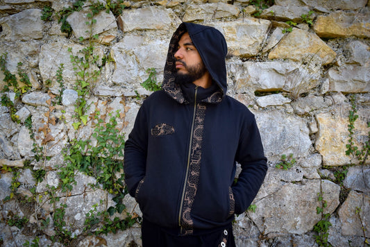 Black shipibo hooded jacket, Ayahuasca pullover sweatshirt, sacred geometry Psychedelic hoodie