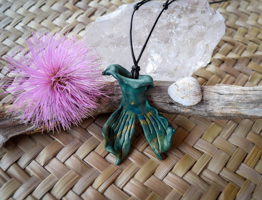 Oil diffuser necklace, aromatherapy Green mermaid tail necklace, marbled polymer Clay by Wikandah